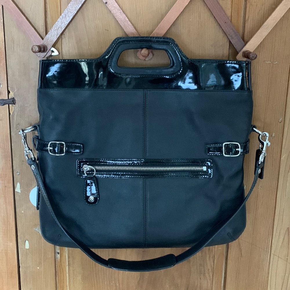 Coach Bonnie black leather fold-over shoulder satchel bag